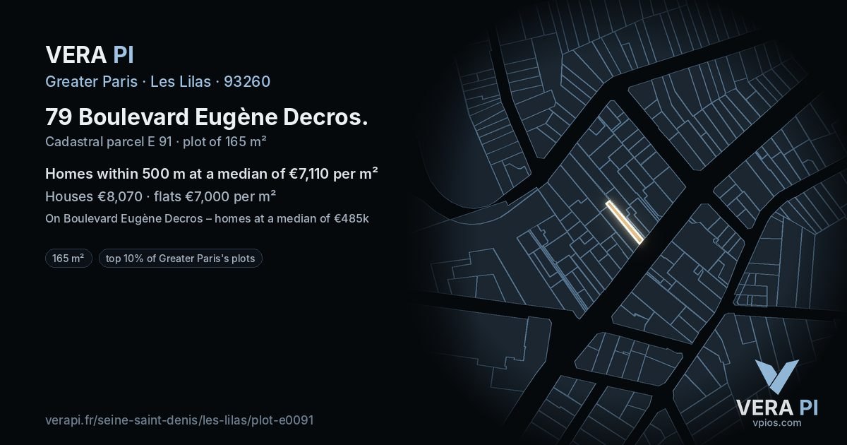 79 Boulevard Eugène Decros, Les Lilas at night – the plot lit, the parcels around coloured by the prices near them
