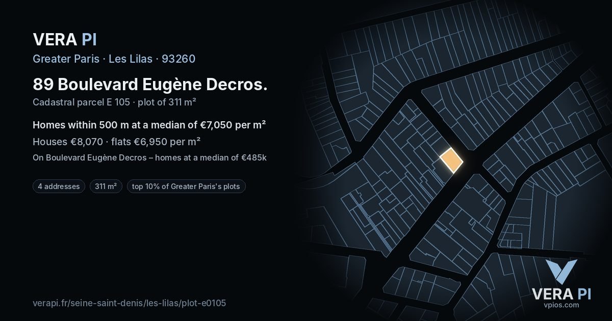 89 Boulevard Eugène Decros, Les Lilas at night – the plot lit, the parcels around coloured by the prices near them