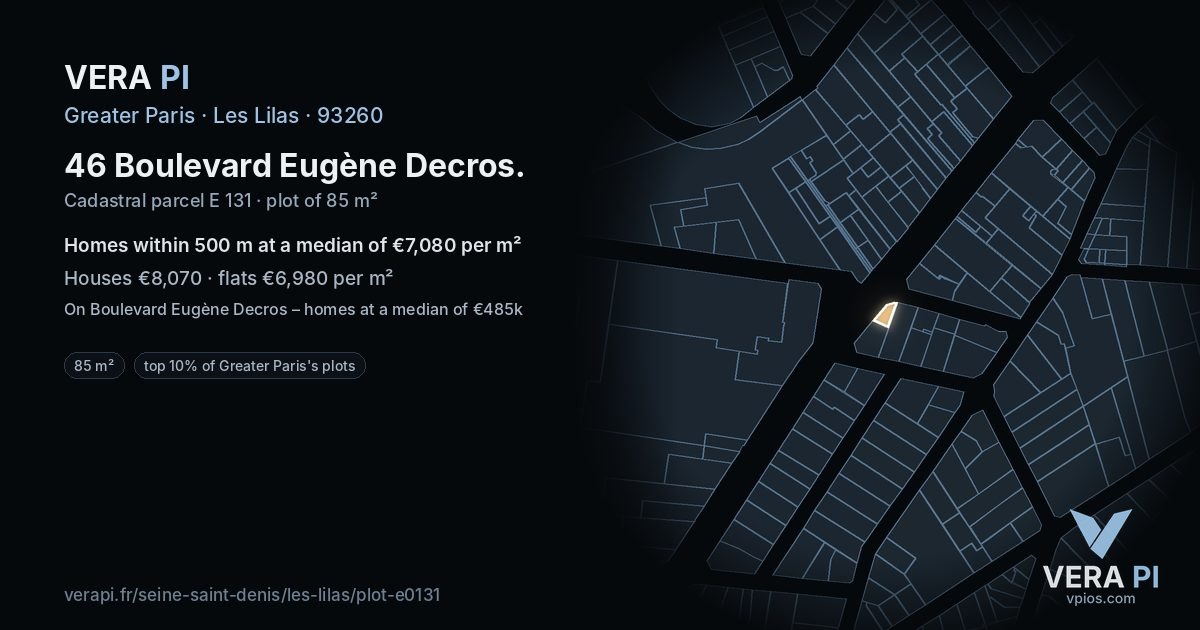 46 Boulevard Eugène Decros, Les Lilas at night – the plot lit, the parcels around coloured by the prices near them