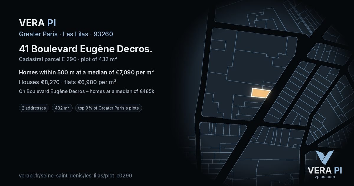 41 Boulevard Eugène Decros, Les Lilas at night – the plot lit, the parcels around coloured by the prices near them