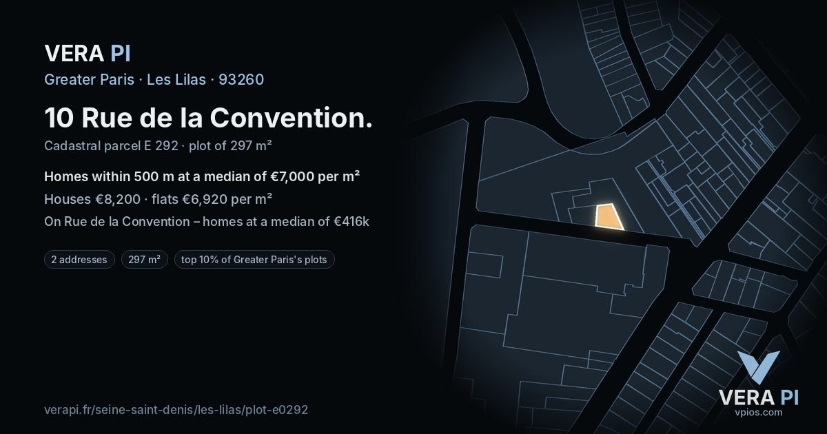 10 Rue de la Convention, Les Lilas at night – the plot lit, the parcels around coloured by the prices near them