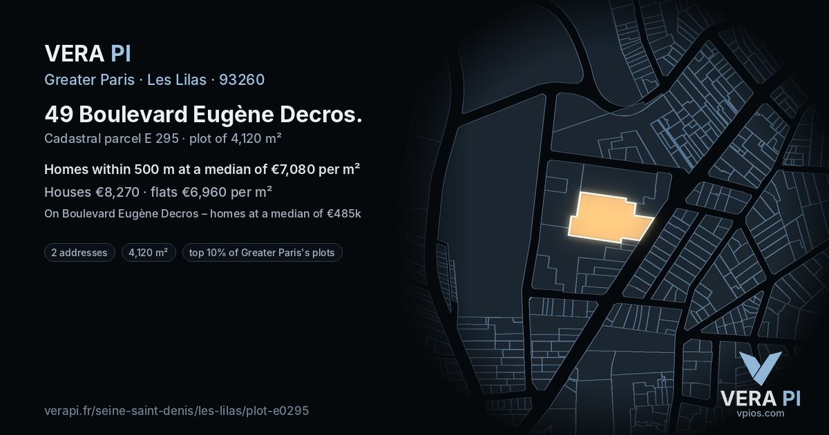 49 Boulevard Eugène Decros, Les Lilas at night – the plot lit, the parcels around coloured by the prices near them