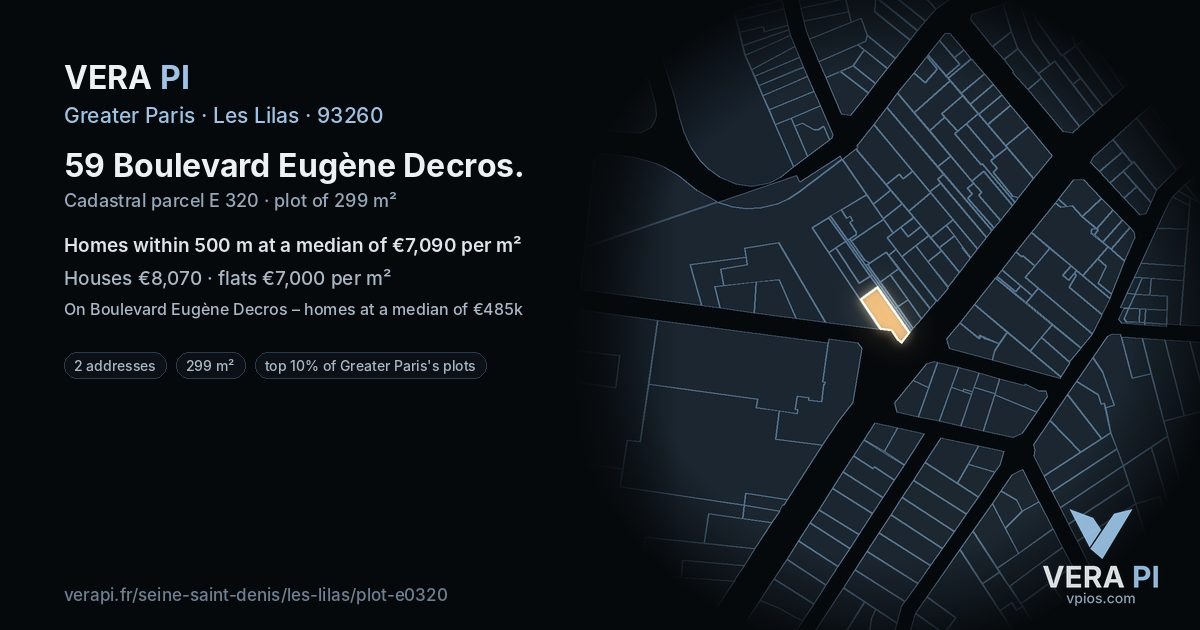 59 Boulevard Eugène Decros, Les Lilas at night – the plot lit, the parcels around coloured by the prices near them