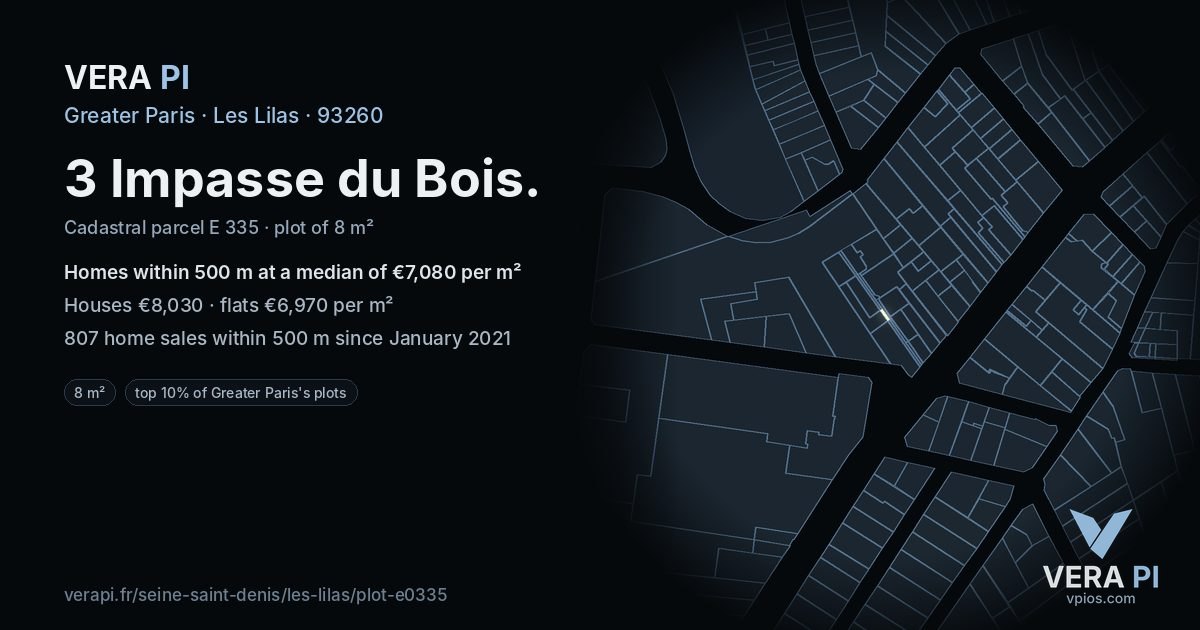 3 Impasse du Bois, Les Lilas at night – the plot lit, the parcels around coloured by the prices near them