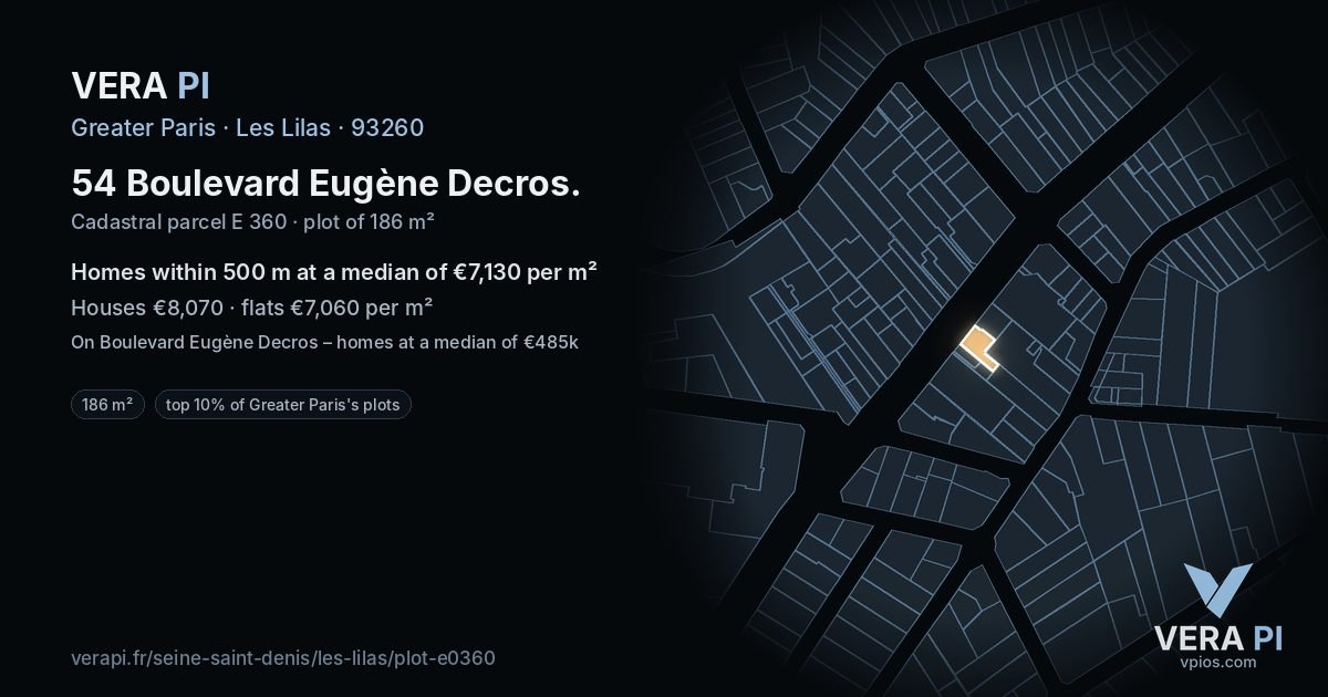 54 Boulevard Eugène Decros, Les Lilas at night – the plot lit, the parcels around coloured by the prices near them
