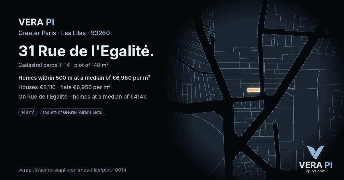 31 Rue de l'Egalité, Les Lilas at night – the plot lit, the parcels around coloured by the prices near them