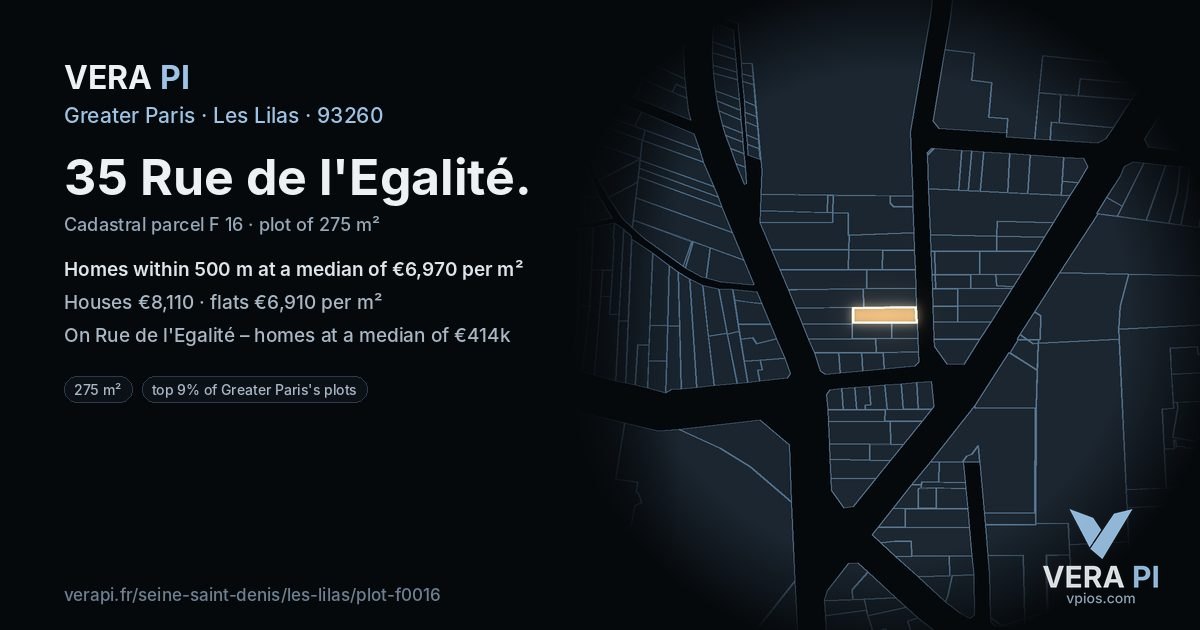 35 Rue de l'Egalité, Les Lilas at night – the plot lit, the parcels around coloured by the prices near them