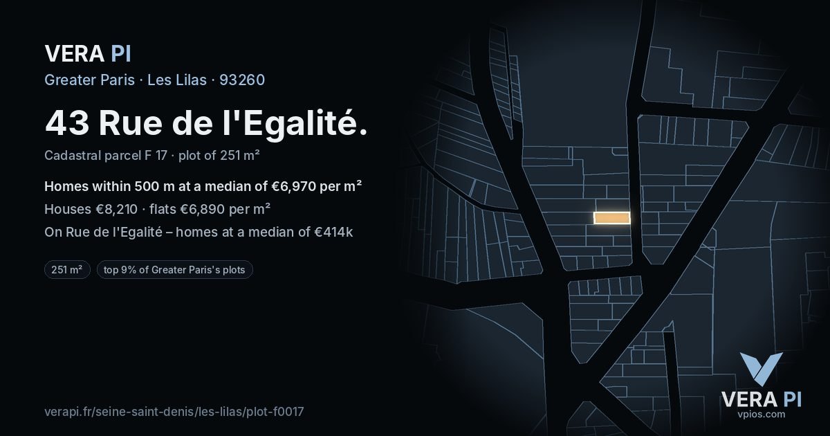43 Rue de l'Egalité, Les Lilas at night – the plot lit, the parcels around coloured by the prices near them