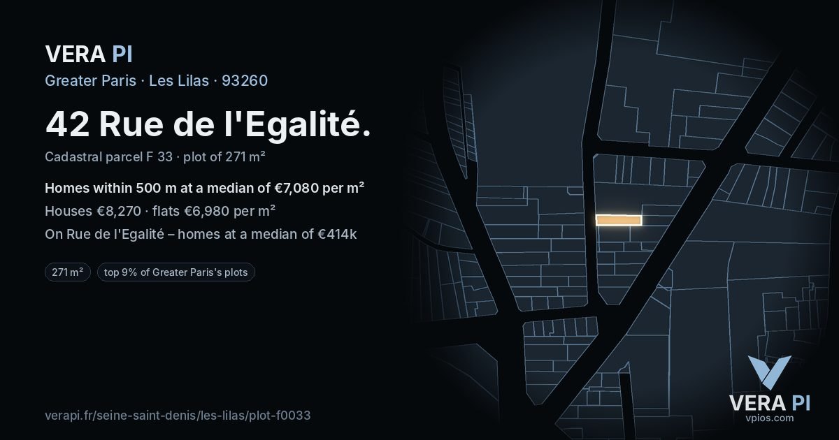 42 Rue de l'Egalité, Les Lilas at night – the plot lit, the parcels around coloured by the prices near them