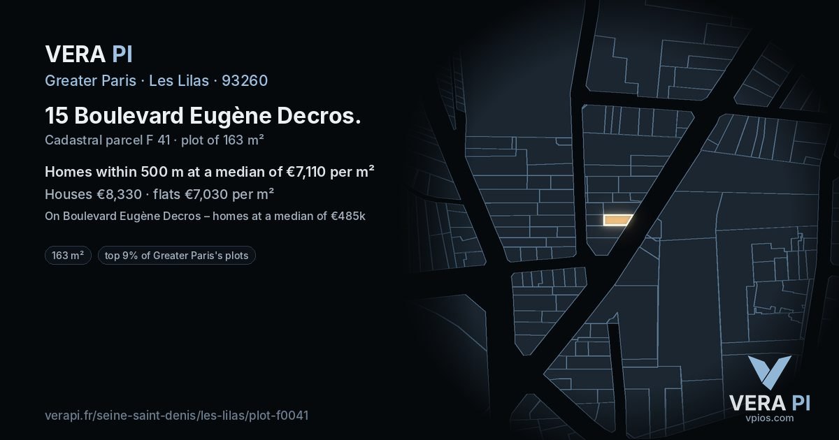 15 Boulevard Eugène Decros, Les Lilas at night – the plot lit, the parcels around coloured by the prices near them