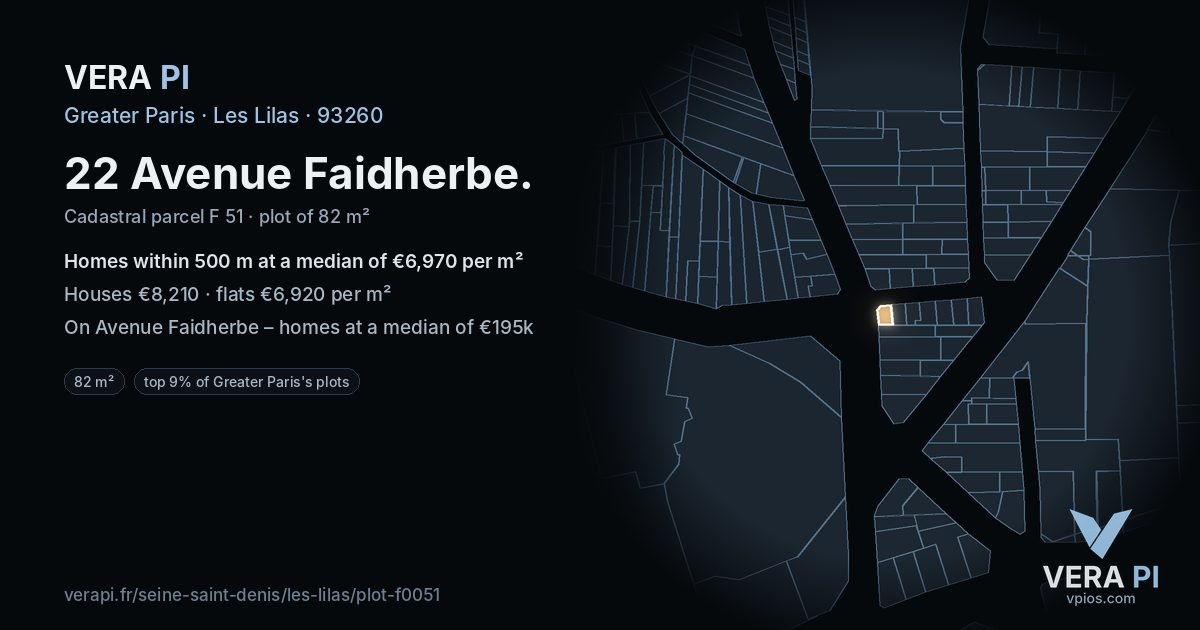 22 Avenue Faidherbe, Les Lilas at night – the plot lit, the parcels around coloured by the prices near them