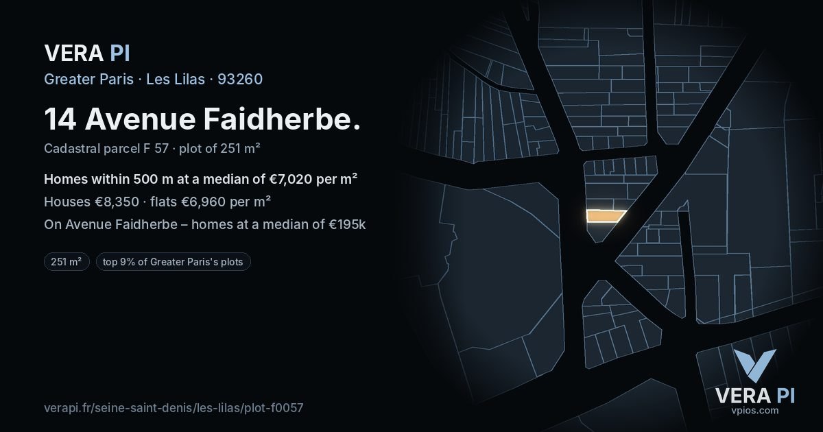 14 Avenue Faidherbe, Les Lilas at night – the plot lit, the parcels around coloured by the prices near them