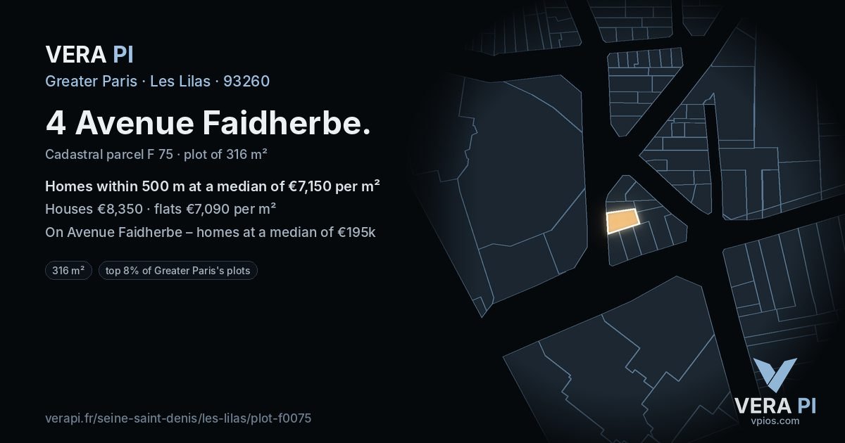 4 Avenue Faidherbe, Les Lilas at night – the plot lit, the parcels around coloured by the prices near them