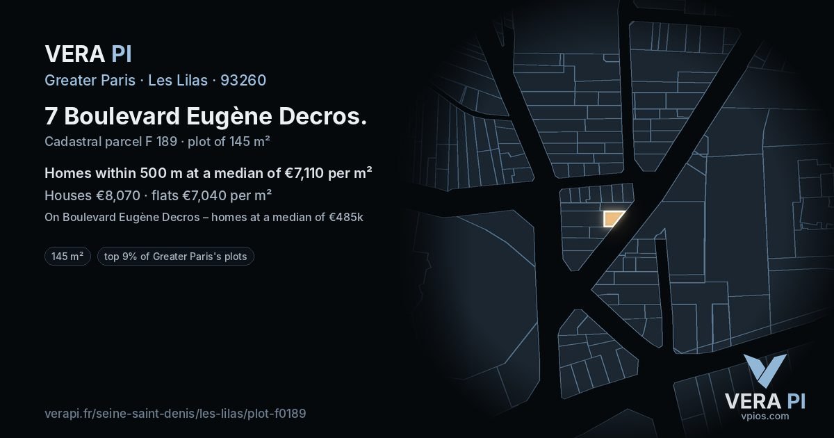 7 Boulevard Eugène Decros, Les Lilas at night – the plot lit, the parcels around coloured by the prices near them