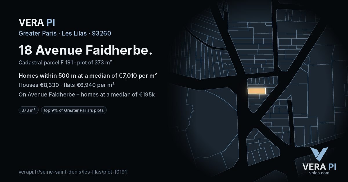 18 Avenue Faidherbe, Les Lilas at night – the plot lit, the parcels around coloured by the prices near them