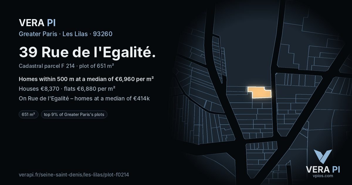 39 Rue de l'Egalité, Les Lilas at night – the plot lit, the parcels around coloured by the prices near them