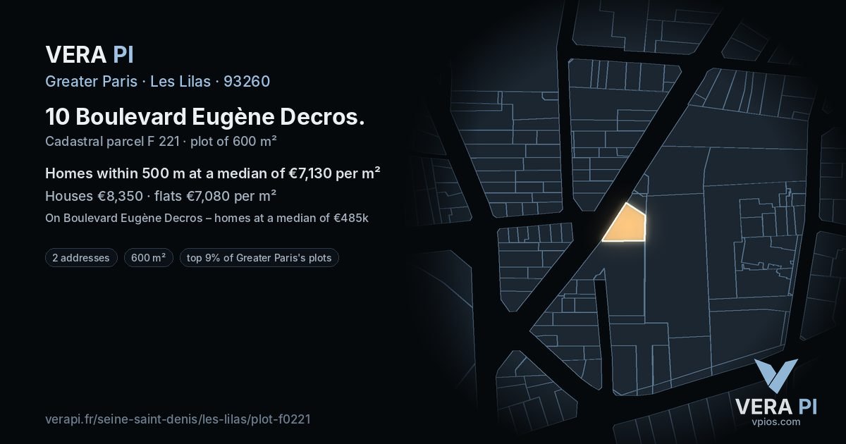 10 Boulevard Eugène Decros, Les Lilas at night – the plot lit, the parcels around coloured by the prices near them