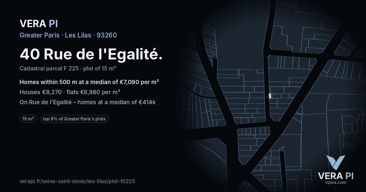40 Rue de l'Egalité, Les Lilas at night – the plot lit, the parcels around coloured by the prices near them