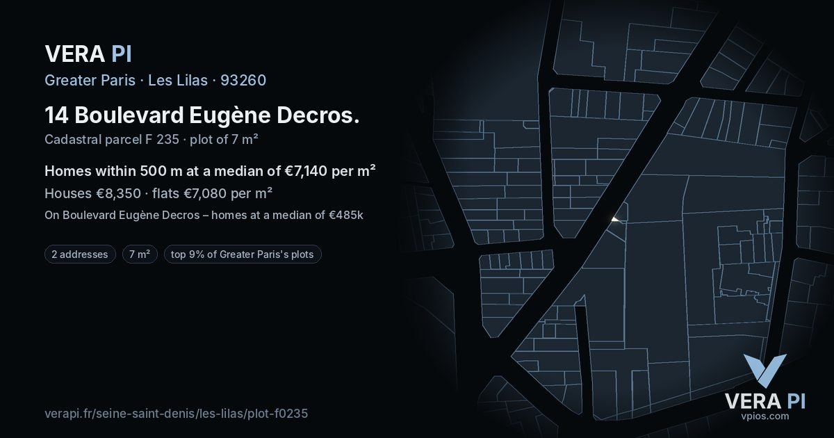 14 Boulevard Eugène Decros, Les Lilas at night – the plot lit, the parcels around coloured by the prices near them