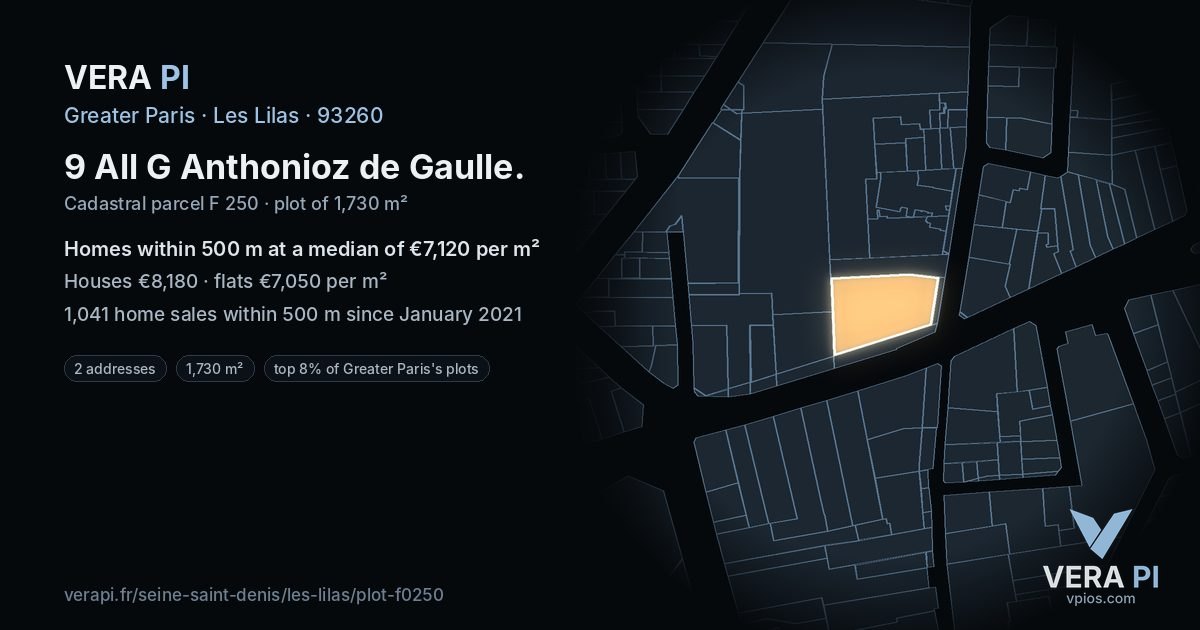 9 All G Anthonioz de Gaulle, Les Lilas at night – the plot lit, the parcels around coloured by the prices near them