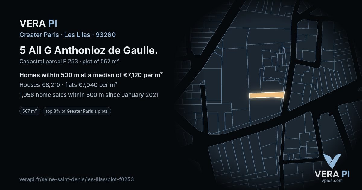 5 All G Anthonioz de Gaulle, Les Lilas at night – the plot lit, the parcels around coloured by the prices near them