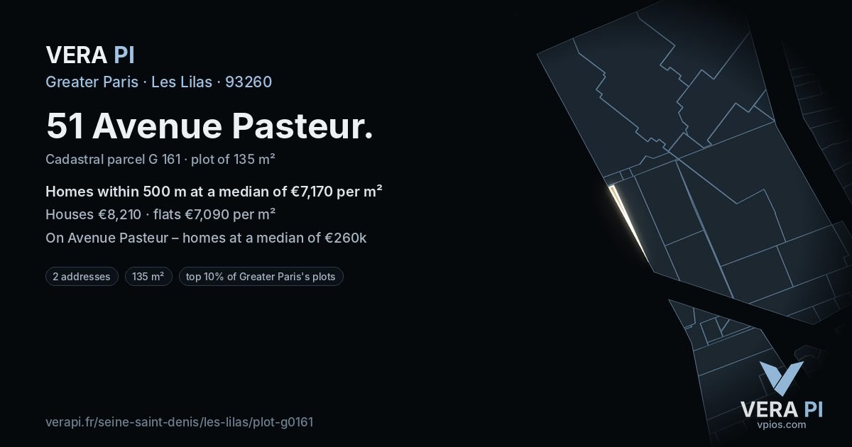 51 Avenue Pasteur, Les Lilas at night – the plot lit, the parcels around coloured by the prices near them