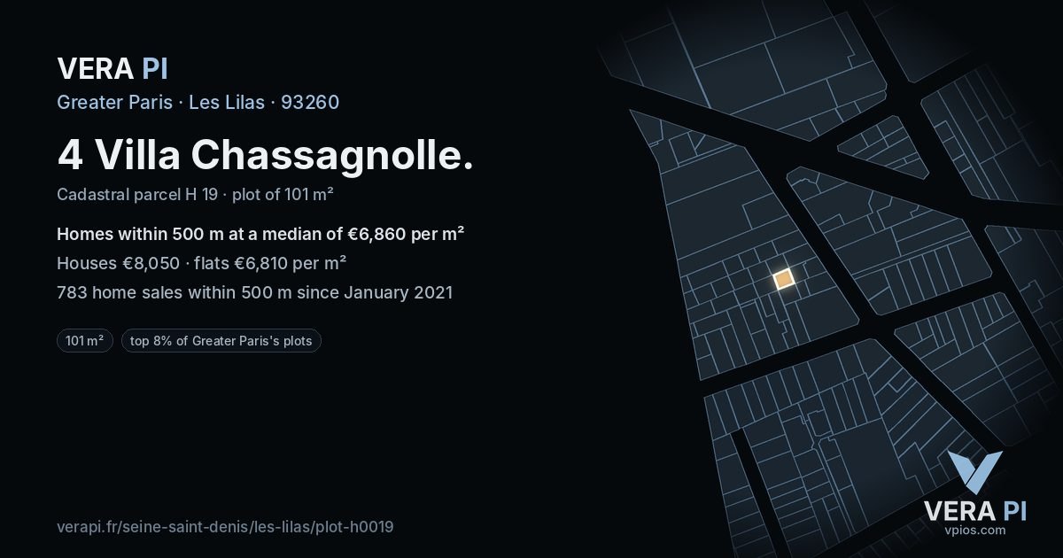 4 Villa Chassagnolle, Les Lilas at night – the plot lit, the parcels around coloured by the prices near them