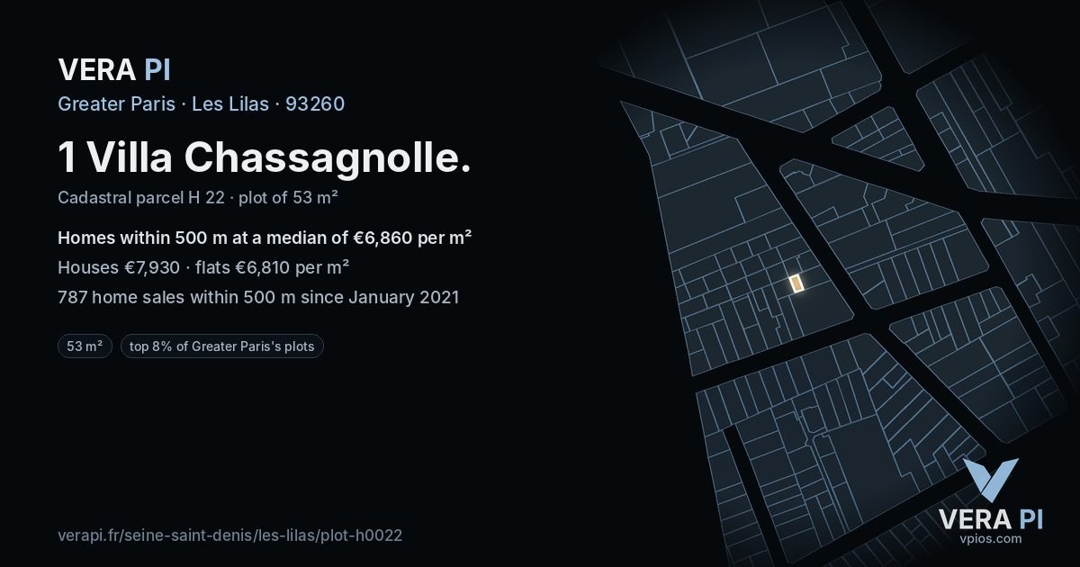1 Villa Chassagnolle, Les Lilas at night – the plot lit, the parcels around coloured by the prices near them
