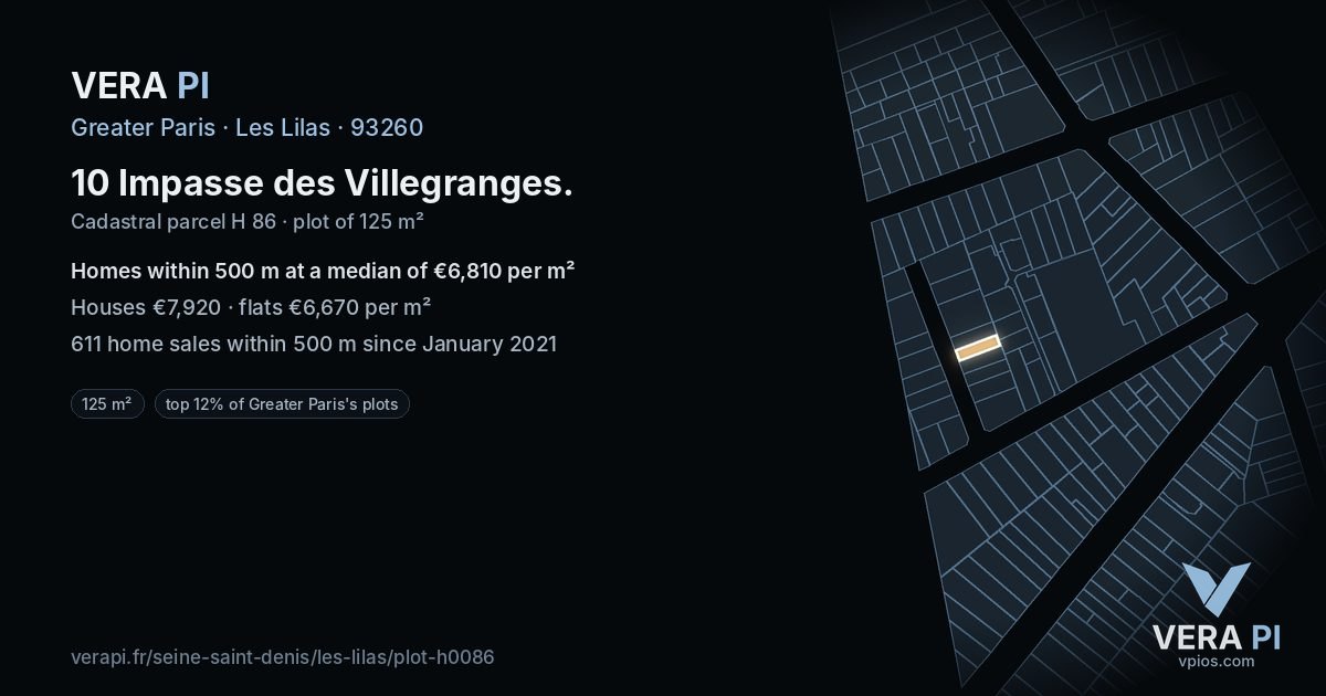 10 Impasse des Villegranges, Les Lilas at night – the plot lit, the parcels around coloured by the prices near them