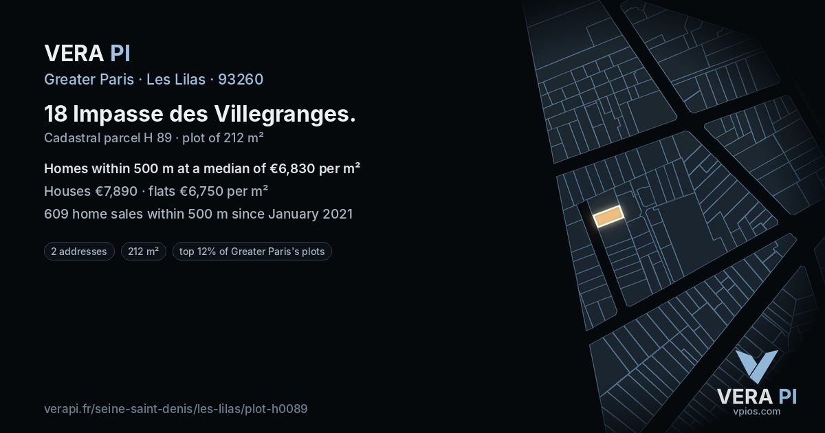 18 Impasse des Villegranges, Les Lilas at night – the plot lit, the parcels around coloured by the prices near them