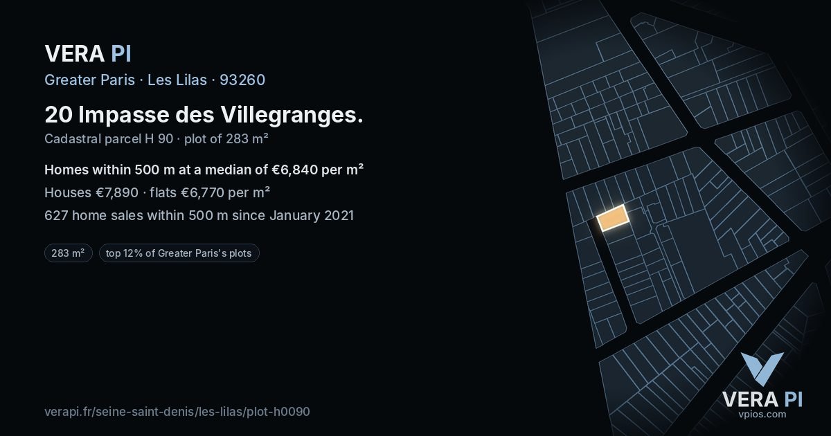 20 Impasse des Villegranges, Les Lilas at night – the plot lit, the parcels around coloured by the prices near them