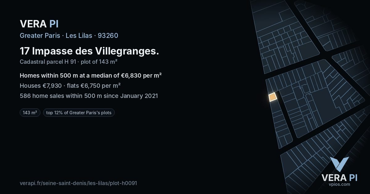 17 Impasse des Villegranges, Les Lilas at night – the plot lit, the parcels around coloured by the prices near them