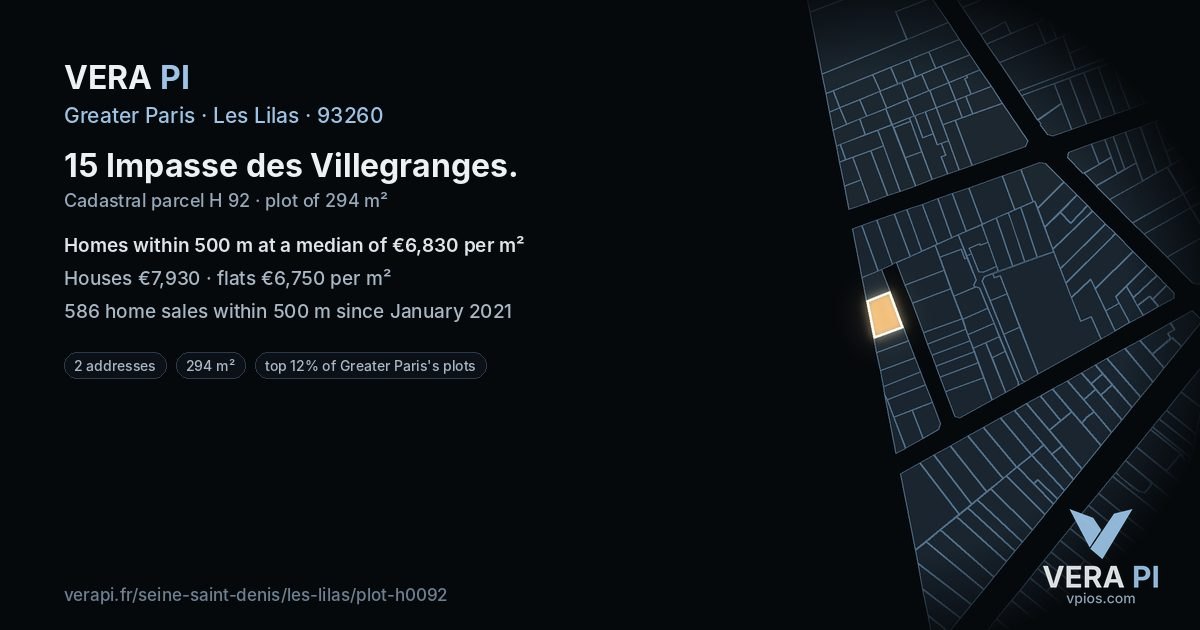 15 Impasse des Villegranges, Les Lilas at night – the plot lit, the parcels around coloured by the prices near them