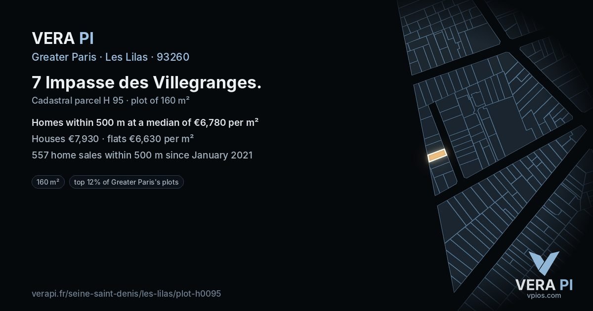 7 Impasse des Villegranges, Les Lilas at night – the plot lit, the parcels around coloured by the prices near them