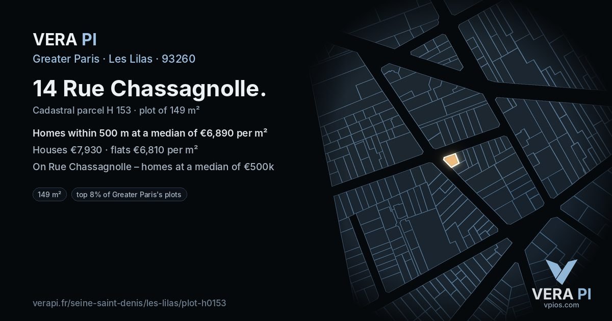 14 Rue Chassagnolle, Les Lilas at night – the plot lit, the parcels around coloured by the prices near them