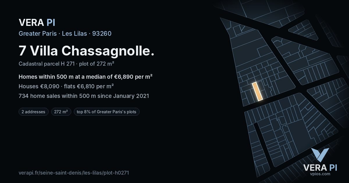 7 Villa Chassagnolle, Les Lilas at night – the plot lit, the parcels around coloured by the prices near them