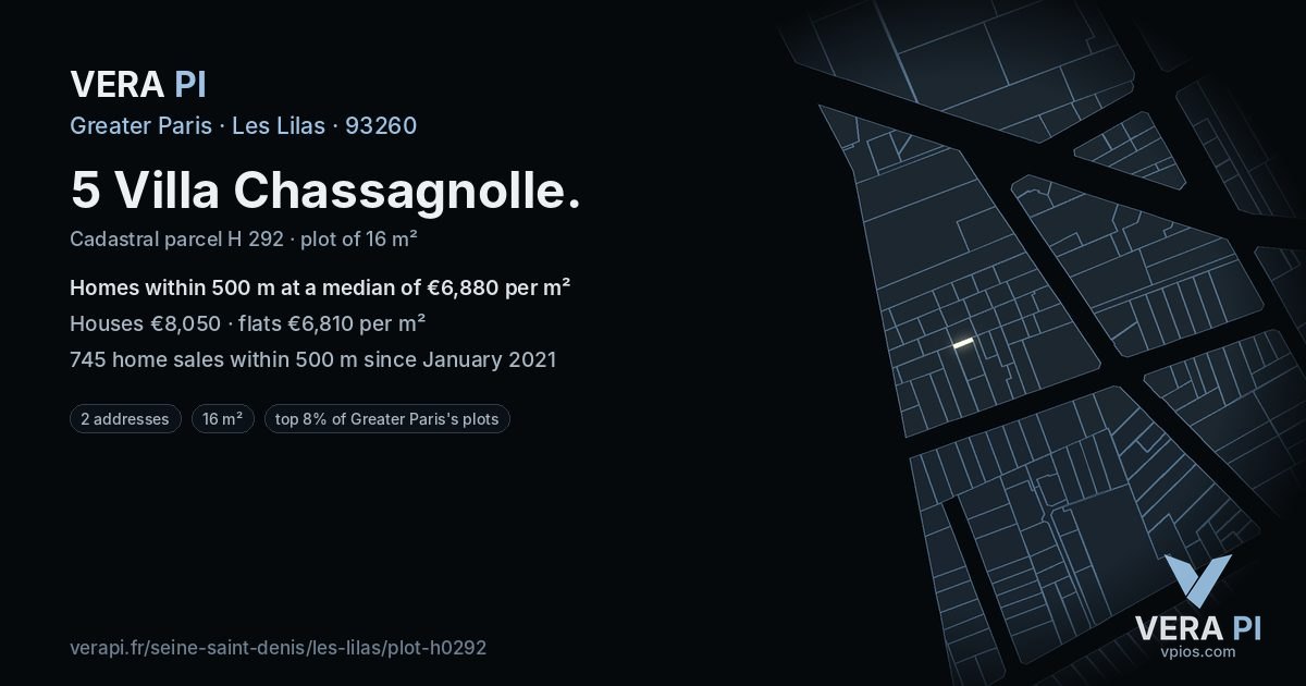 5 Villa Chassagnolle, Les Lilas at night – the plot lit, the parcels around coloured by the prices near them