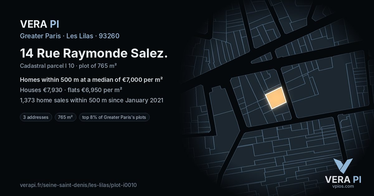 14 Rue Raymonde Salez, Les Lilas at night – the plot lit, the parcels around coloured by the prices near them