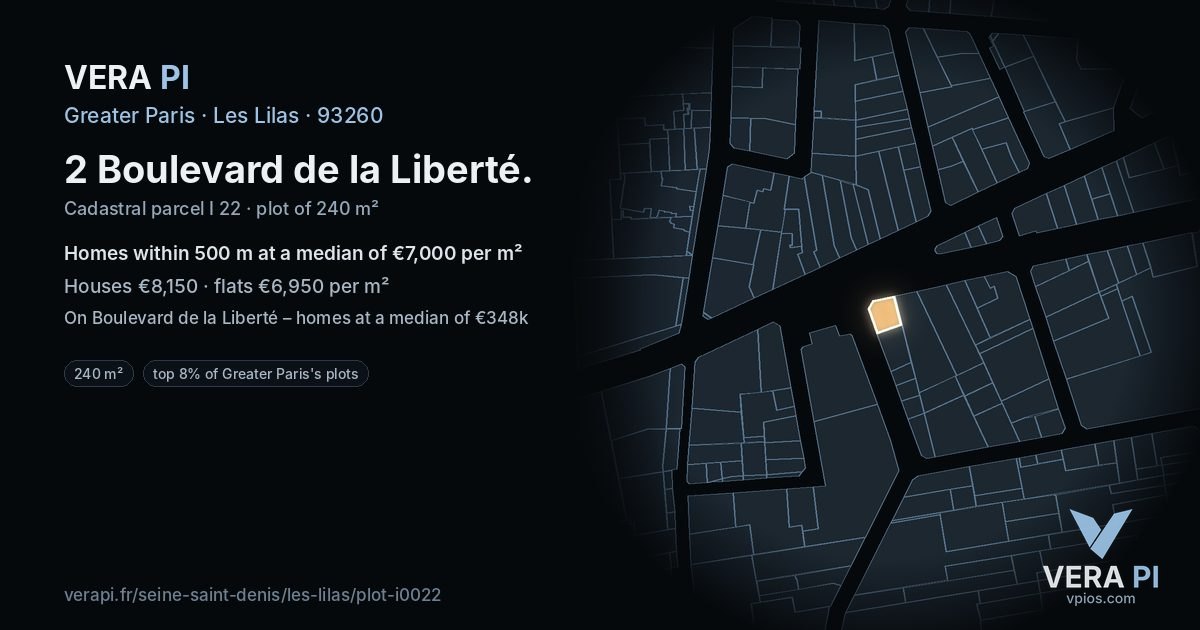 2 Boulevard de la Liberté, Les Lilas at night – the plot lit, the parcels around coloured by the prices near them