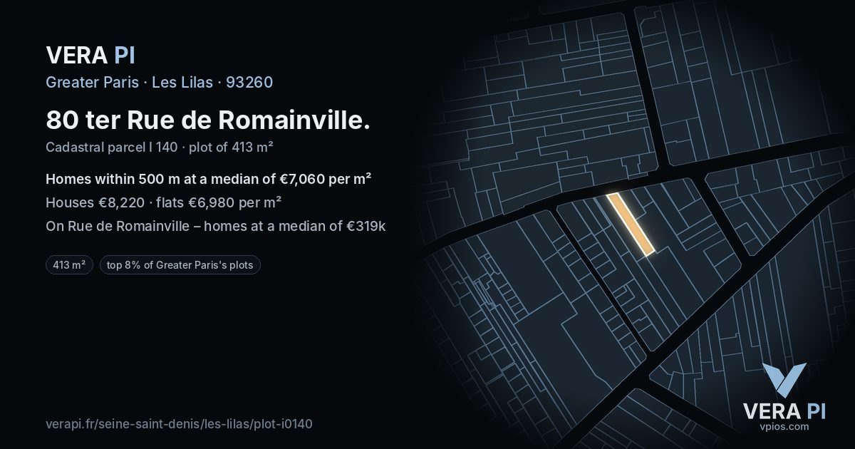 80 ter Rue de Romainville, Les Lilas at night – the plot lit, the parcels around coloured by the prices near them