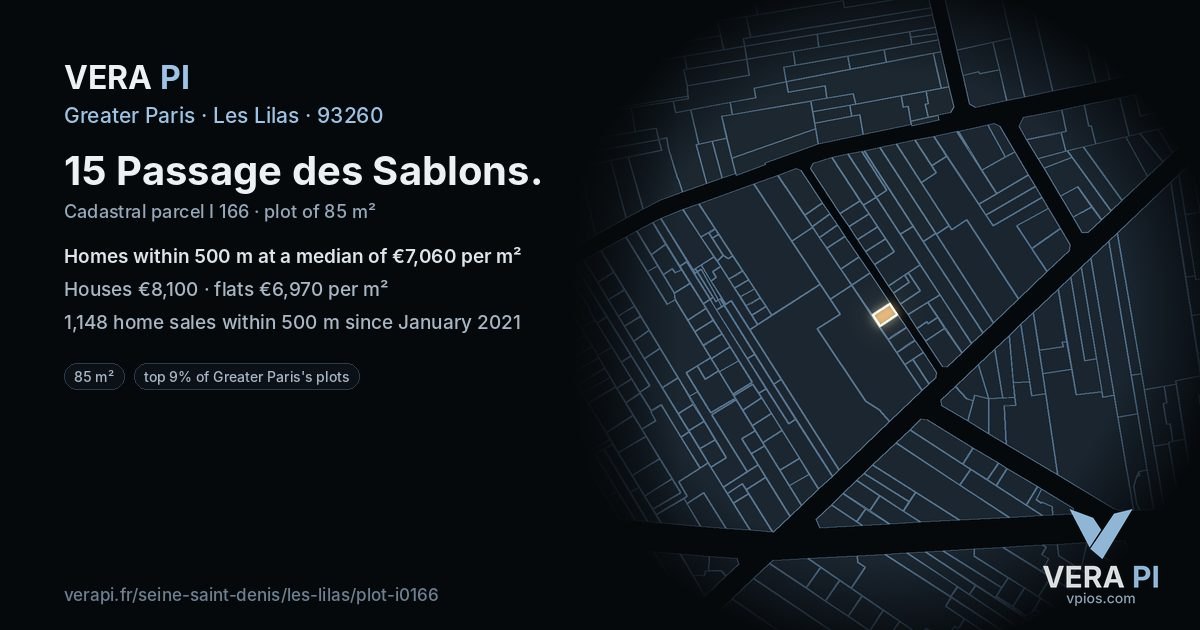 15 Passage des Sablons, Les Lilas at night – the plot lit, the parcels around coloured by the prices near them