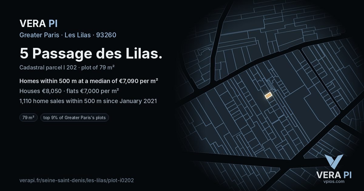 5 Passage des Lilas, Les Lilas at night – the plot lit, the parcels around coloured by the prices near them
