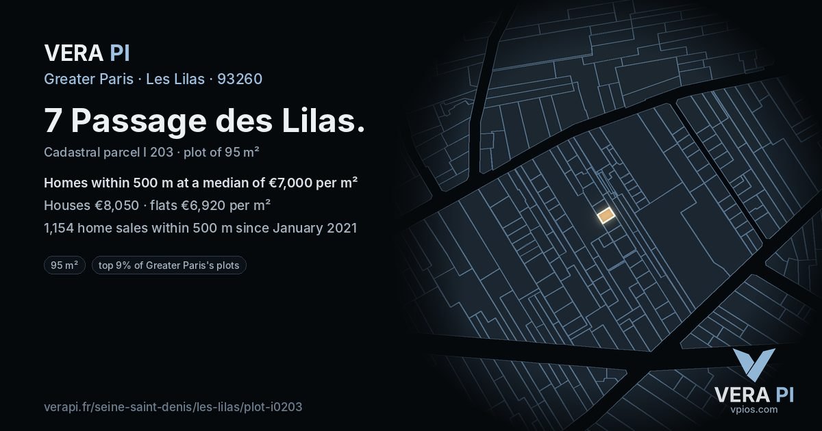 7 Passage des Lilas, Les Lilas at night – the plot lit, the parcels around coloured by the prices near them