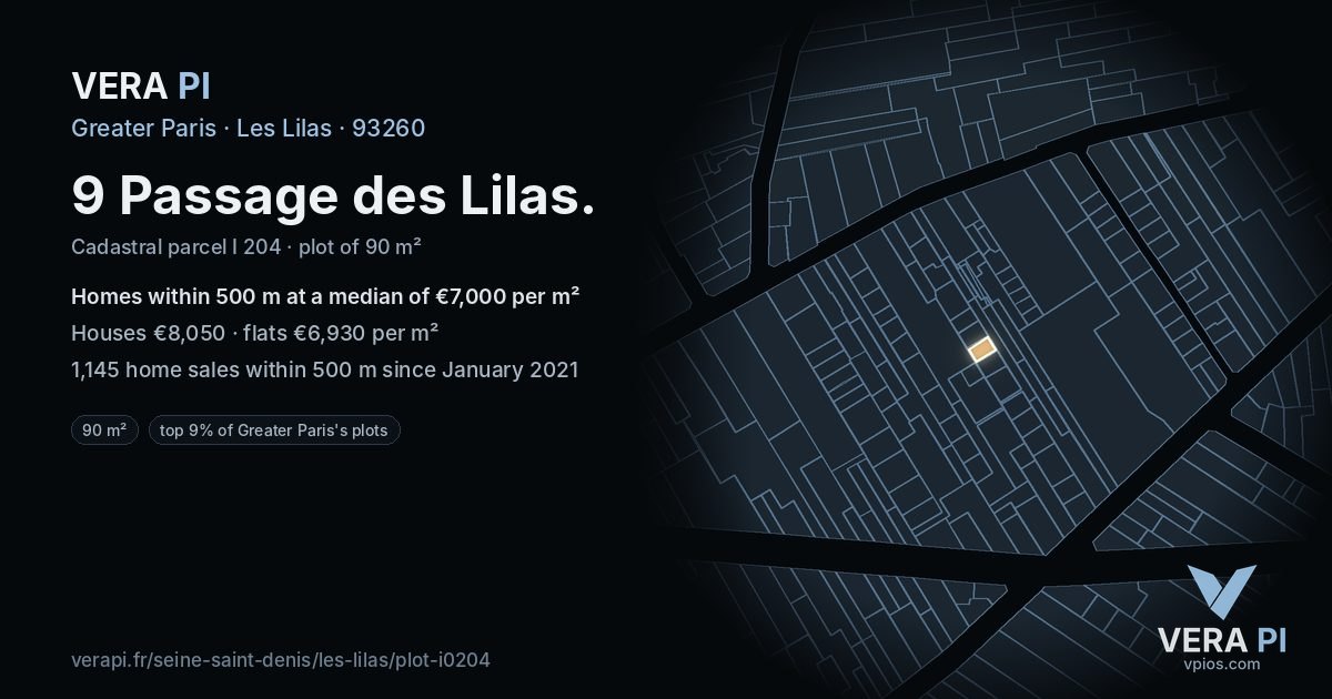 9 Passage des Lilas, Les Lilas at night – the plot lit, the parcels around coloured by the prices near them