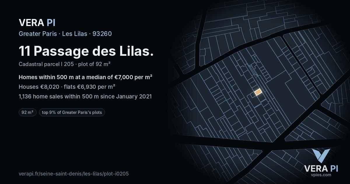 11 Passage des Lilas, Les Lilas at night – the plot lit, the parcels around coloured by the prices near them