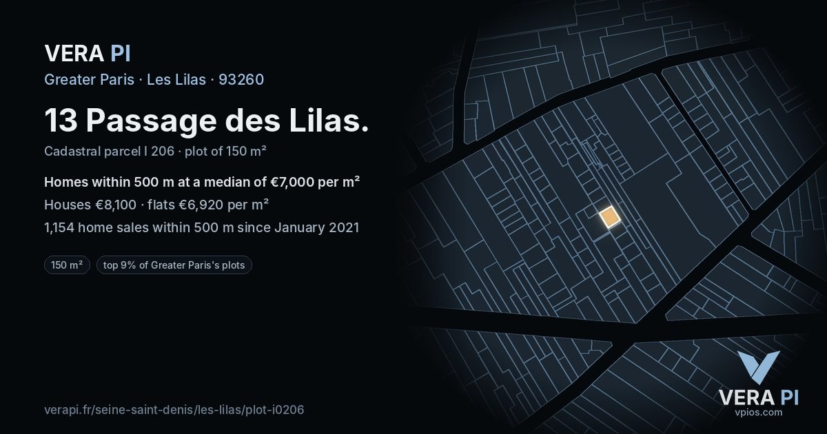 13 Passage des Lilas, Les Lilas at night – the plot lit, the parcels around coloured by the prices near them
