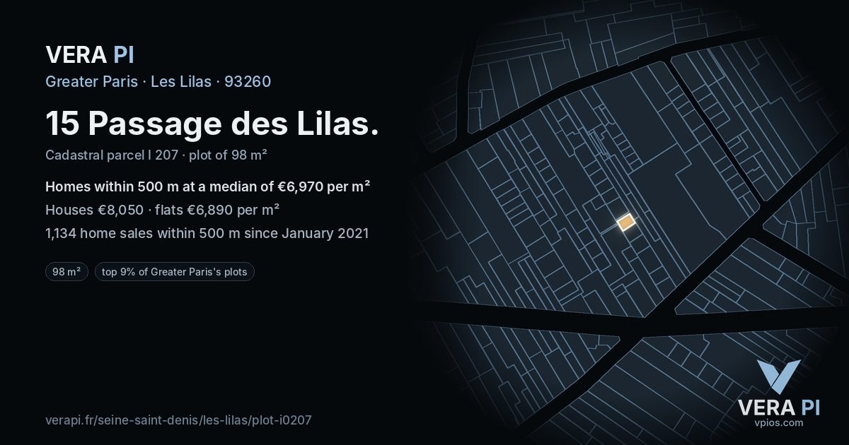 15 Passage des Lilas, Les Lilas at night – the plot lit, the parcels around coloured by the prices near them