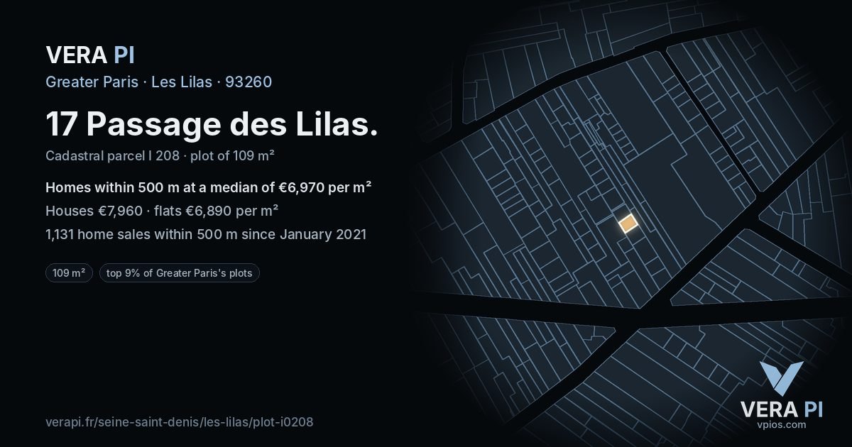 17 Passage des Lilas, Les Lilas at night – the plot lit, the parcels around coloured by the prices near them