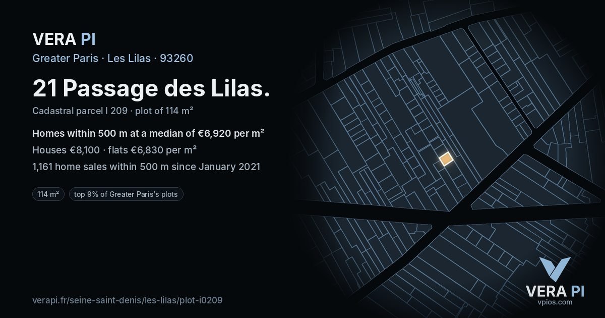 21 Passage des Lilas, Les Lilas at night – the plot lit, the parcels around coloured by the prices near them