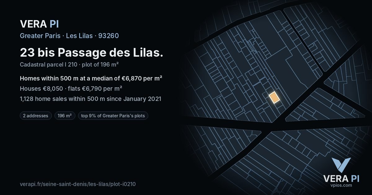 23 bis Passage des Lilas, Les Lilas at night – the plot lit, the parcels around coloured by the prices near them